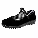 missfiona Damen Mary Jane Schuhe China Flat Halbschuhe Old Peking Ballerinas Flach(38, Schwarz-Samt)