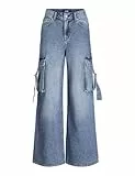 JJXX Damen JXTOKYO Wide Cargo MW Jeans DNM Jeanshose, Light Blue Denim, 27 W/32 L