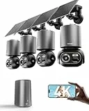 BOTSLAB 4K Überwachungskamera Aussen Solar Akku, 4 Cam-Kit mit HomeBase, 32GB Lokaler Speicher, Keine Gebühren, 360° Solar WLAN Kamera Outdoor mit 8MP UHD Farbnachtsicht, KI-Erkennung