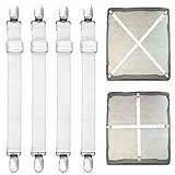 SUNRIZ Bettlakenspanner Verstellbar, 55-250cm Elastische Bettlaken Spanner, Lakenspanner mit Metallclip, Spanngurte für Matratze, Bügelbrett, Sofa,Tischdecken Fest, Weiß,4 Stück