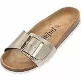 Palado Pantoletten Damen Malta EGS Metallic - bequeme Sandalen Made in Spain - Hausschuhe mit dämpfendem Kork-Fußbett - modische Sommerschuhe Mattgold UK8 - EU41