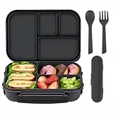 Amathley Brotdose Kinder mit FäChern,Bento Box Kinder,Brotdose Erwachsene,1200ml Lunchbox mit 4 FäChern und Besteck,Mikrowellen und SpüLmaschinenfest,BPA-Frei und Wiederverwendbar (Dunkelgrau)