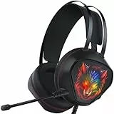 Gvyugke PS5 Headset, Gaming Headset für PC, Xbox Headset mit Mikrofon, Gaming Kopfhörer mit Kabel, dynamischem RGB-Licht, PS5 (Schwarz-Rot)