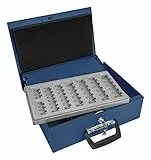 Wedo 150100803 Geldzählkassette Universa (aus Stahlblech, für Hart- und Papiergeld, mit zwei Tragegriffen und 4-Fächereinsatz für Geldscheine, 35,5 x 27,5 x 10 cm) blau