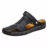Sandalen Herren Sommer Leder, Pantoletten Herren Extra Breiter Fuß Sandaletten Rutschfest Freizeitsandalen Atmungsaktiv Trekkingsandalen Bequeme Wandersandalen Schnell Trocknend Outdoorsandalen_