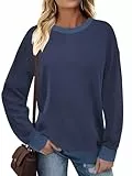 Cuptacc Sweatshirt Damen Rundhals Mit Drop-Schulter Schickes Große Größen Pullover Classy Kontrast Sassy Locker Tunika Damen Herbst Blau-Lila L