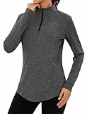 Terecey Sportshirt Damen Langarm, UPF50+ Funktionsshirt Laufshirt Fitness Yoga T-Shirt Atmungsaktive Langarmshirt Workout Shirts Oberteile Frauen mit 1/4-Reißverschluss S-3XL