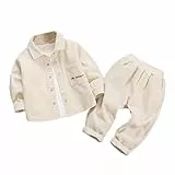 XINYUNZU Bekleidungssets für Jungen Cordhose mit Hemd Jacke Langarm Kinder Kleidung Casual Outfits 2 Teilig Thermo Kuschelanzug Coole Klamotten für 1-5 Jahre Alt Angebote Beige 3 Jahre