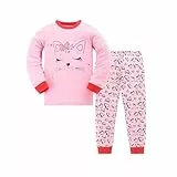 Codkkre Schlafanzug Mädchen Katze Kinder Pyjama Baumwolle Langarm Winter Cat Schlafanzüge Zweiteiliger Größe 134, Rosa/Katze