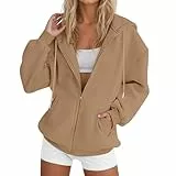 Softshelljacke Für Damen Übergangsjacke Sweatjacke Gefütterte Gefüttert Hoodie Jacke Y2k Zip Up Collegejacke Sport Große Größen Sweatshirts Herbst Klamotten Oberteile Winterjacke,Khaki,Khaki,XL
