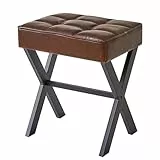 IBUYKE Square Make-up Hocker mit X-Bein Fußstütze, PU Fußstütze Hocker, Ottoman Sitz Eitelkeitshocker, Multi-Use als Kleiner Beistelltisch, für Schlafzimmer, Wohnzimmer braun L/G-71Z