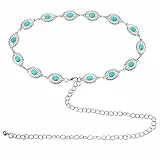 Cobee Concho Ketten Taillengürtel für Damen, türkisfarbener Western Metallgürtel, verstellbarer Cowgirl Gürtel mit Schnalle für Jeanskleider (Silber)