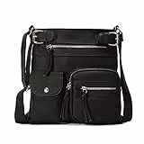FANDARE Leichte Schultertasche Umhängetaschen Damen Schulranzen Handtaschen Klein Frauen PU Leder Wasserdicht Freizeit Sports Arbeit Outdoor Reise Messenger-Bags Schwarz