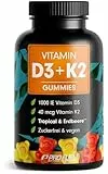 Vitamin D3 + K2 Gummies 60x mit je 1000 IE Vitamin D3 + 40 mcg Vitamin K2 - optimal hochdosiert - 100% zuckerfrei und vegan - laborgeprüft mit Zertifikat - Vorrat für 4 Monate