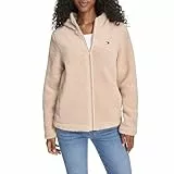 Tommy Hilfiger Damen Zipper Hoodie Sherpa Fuzzy Jacket Sweatshirt, Light Heather Fawn, M