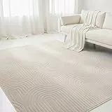 Interiyou Teppich Wohnzimmer Cannes - 160x230 cm Creme - Für Schlafzimmer, Esszimmer, Kinderzimmer - Kurzflorteppich skandinavisches Boho Muster - Hoch-Tief Effekt - Flach mit Geometrischem Muster