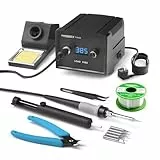 HANDSKIT 936D 60W Lötstation 180-480°C Lötkolben Set LED mit 50g Bleifreier Lötdraht, 5 Lötspitzen, Entlötpumpe, Lötkolbenständer, Seitenschneider, ESD-sichere Pinzette – Für Elektronik & Reparatur