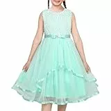 Sunny Fashion Mädchen Kleid Blume Minze Pailletten Brautjungfer Hochzeit Party Festzug Geburtstag Gr. 146,Türkis,146