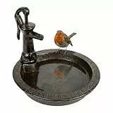 Relaxdays Vogeltränke, HxBxT: 15 x 17 x 18 cm, Gusseisen, stehend, Futter- & Wasserschale für Vögel, Vogelbad, braun
