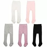 Durio Strumpfhosen für Baby Mädchen Kinder Baumwolle Strumpfhose Set Warme Strümpfe Neugeborene Einfarbig Baby Hosen 5 Paar-Weiß Schwarz Hellpink Hellgrau Lila 0-6 Monate