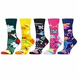 WeciBor Bunte Lustige Blumen Socken Damen Baumwolle, 5 Pack Vintage Motiv, Größe 35-38