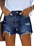 Sovoyontee Damen Hohe Taille Denim Shorts Lässig Ripped Sommer Hot Pants Frayed Distressed Jeans Taschen Blau S