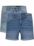 NOISY MAY Jeans Shorts Damen High Waist BeLucky 2er Pack Kurze Hose Bermuda Shorts Hotpants Sommer Basic Denim Stretch Blau Schwarz XL, Größe:XL, Farbe:Light Blue & Medium Blue (27028348)