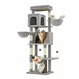 Feandrea Kratzbaum, 175 cm hoch, XL, mehrstöckiger Katzenbaum mit 2 Höhlen, 2 Liegemulden, 5 Kratzsäulen, Katzenbürste, große Plattform, Taubengrau PCT182G01