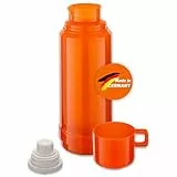 ROTPUNKT Isolierflasche 1 Liter mit integriertem Becher - Hochwertige Isolierkanne Made in Germany I Bis zu 24 h heiß & 36 h kalt (Jesper 60, Glossy Orange)