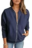 Timuspo Langarm Zipper Damen-Jacken Elegant Damenjacken Für Den Übergang Rippbündchen Sweatshirt Jacke Warm Bequem Strickjacke Marineblau M