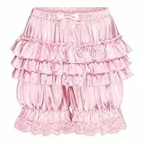 Satini Sissy Gerafft Viktorianisch Lolita Bloomers Shorts Seidig Satin Kürbis-Pantaloons (Zartrosa, XL)