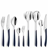 Kuppels PRISMA Besteck Set 6 Personen 44-teilig Indigoblau, 18/0 Edelstahl Wellenschliff Messer, Gabel, Löffel, Kaffeelöffel & Servierteile, mattierte farbige Kunststoffgriffe, Spülmaschinenfest