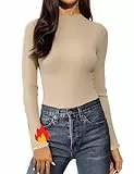Aottori Damen Langarmshirt Rollkragen Stretch Pullover Gerippt Elegant Thermo Oberteile Langarm Casual Unterziehshirt Warm Basic Tops Beige M