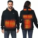 Loowoko Beheizbarer hoodie unisex Mit Power bank 10000 mAh,3 Temperaturstufen + 6 Heizzonen, Waschbar, Beheizter hoodie Für Arbeit im Freien, Motorrad, Spaziergang & Gassi XL