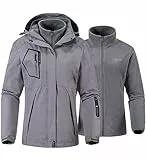 YSENTO Damen 3 in 1 Outdoor Winter Softshell Funktionsjacke mit Fleecejacke wasserdichte Regenjacke Winter Warme Winddichte Übergangsjacke(Grau,S)