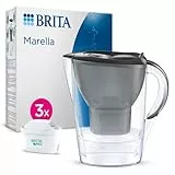 BRITA Wasserfilter Kanne Marella graphit (2,4l) inkl. 3x MAXTRA PRO Pure Performance Kartusche – Kühlschrankgeeignete Filterkanne mit BRITA Memo, Klapp-Deckel, filtert Verunreinigungen