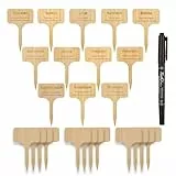 Worown 24 Stück T-förmiges Bambus Pflanzenschilder-Wetterfest, Inklusive Eins Stift zum Schreiben,12 Zufälliges Schreiben Pflanzenschilder zum Beschriften, und 12 Typen Kräuter Holz Stecketiketten