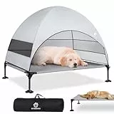 CJYMMFAN Erhöhtes Hundebett mit Baldachin, erhöhtes Outdoor-Hundebett mit leistungsstarken Anti-Rutsch-Füßen, tragbares Haustierbett mit größerem Schatten, erhöhtes Kühlbett für große Hunde für