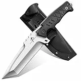 Purple Dragon Outdoor Messer Survival - mit Kydex Scheide, Feststehende Klinge aus einem Stück D2 Stahl, Full Tang Tanto Messer mit G10 Griff für Camping, Geschenke für Männer, Schwarz