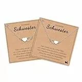 CheersLife 2 Stück Schwester Halsketten Freundschaft Bester Freund Distanz Edelstahl Passende Aushöhlen Herz Halskette Geburtstag Geschenk Schmuck für Schwester Damen Mädchen Weihnachten X Geschenk