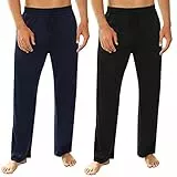 Marvmys Schlafanzughose Herren Lang Baumwolle Einfarbige Pyjamahose Schlafhose Haushose Freizeithose Yogahose mit Gürtel und Taschen