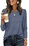 WIHOLL Langarmshirts für Damen, Knopfleiste, Tunika, Tops, Damen, lässig, Herbst, leicht, modisch, 2025, blau, XL