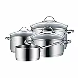 WMF Provence Plus Topfset Induktion 4-teilig, Kochtopf Set mit Glasdeckel, Cromargan Edelstahl poliert, Töpfe Set unbeschichtet