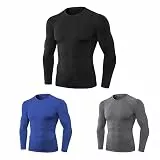 doorslay 3pcs Men's Athletic Long Sleeve Compression Shirts Quick Dry Workout T-Shirt Running Tops