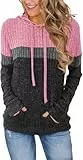 TrendiMax Hoodie Damen Herbst Übergangs Strickpullover Kapuzenpullover mit Kordelzug Locker Sweatshirt Langarm Pullover Damen mit Kapuze (S, Lilarosa Dunkelgrau)