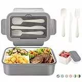 LUZOON Lunchbox Bento Box Brotdose Erwachsene 1400ml mit 3 FäChern für Kinder inkl. Besteck Jausenbox für Mikrowellen Und SpüLmaschinen, Schule Arbeit Picknick Reisen (Grau①, 1400ml)