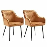 SONGMICS Esszimmerstuhll, 2er Set, Küchenstuhl, Sessel, Samt, Polsterstuhl mit Armlehnen, Loungesessel, bis 120 kg belastbar, Metallbeine, für Esszimmer, Küche, karamellbraun-tintenschwarz LDC087K12