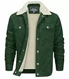 EKLENTSON Herren Cord Jacke Warme Teddy Fleecejacke Herbst Outdoor Shacket Jacket mit Knopfverschluss (M, Grün)