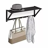 Relaxdays Wandgarderobe mit Ablage, Garderobenleiste 5 Haken, Flur & Bad, modern, Metall, HBT 23 x 65 x 25 cm, schwarz, 1 Stück