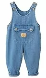 FEOYA Baby Kleinkind Jeans Latzhose Weiche Baumwolle Hose Lose Träger Unisex Kinder Niedliche Cartoon Strampler Jumpsuit mit Tasche Overall Jungen Mädchen 9-18 Monate